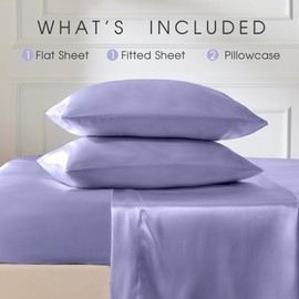 FreshCulture Satin Sheets Queen Size, Silky Soft Satin Bed Sheets, 4 Psc Lavender Satin Sheets with Deep Pocket, Similar to Silk Sheets, Luxury Silk Feel Satin Queen Sheets Set, Lavender