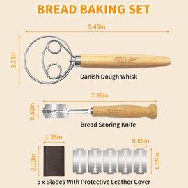 ALLTOP Danish Dough Whisk and Bread Lame Set - Dough Hook and Bread Scoring Knife for Easy Mixing,Cuts - Essential Sourdough Baking Tool for Novices & Expert Bakers
