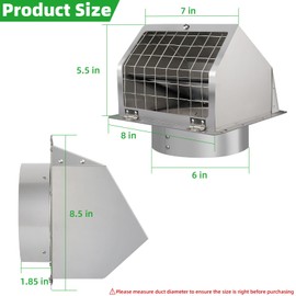 6 Inch Wall Vent Cover Dryer Vent Cover Outside,304 Stainless Steel Exhaust Vent Cover Cap with Screen and Damper,External Extractor Exterior Wall Vent Hood Air Vent for Range Hood Bathroom Fan Duct