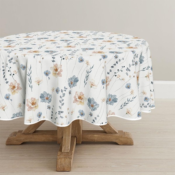 Horaldaily Spring Tablecloth 90×90 Inch Round, Small Flower Washable Seasonal