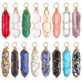 16 Pieces Healing Crystal Pendant Hexagonal Natural Crystal Pendant Pointed Quartz Gemstone Pendant Wire Wrapped Charms for Necklace Jewelry Making DIY Craft (Lovely Colors)