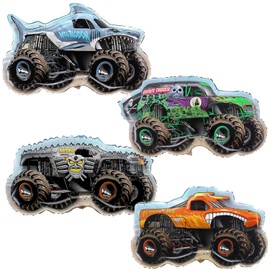 Toyland® Paquete de 4 globos de aluminio Monster Jam Truck – Grave Digger, El Toro Loco, Max D y Megalodon en forma de globos de personajes