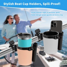 Boat Cup Holder —— Marine Boat Rail Cup Holder, No Drilling,Install On Bimini Top Conver Rail Or Pole, Cup Holder for PWC、Jet ski、seadoo、Yacht and Motorcycle.
