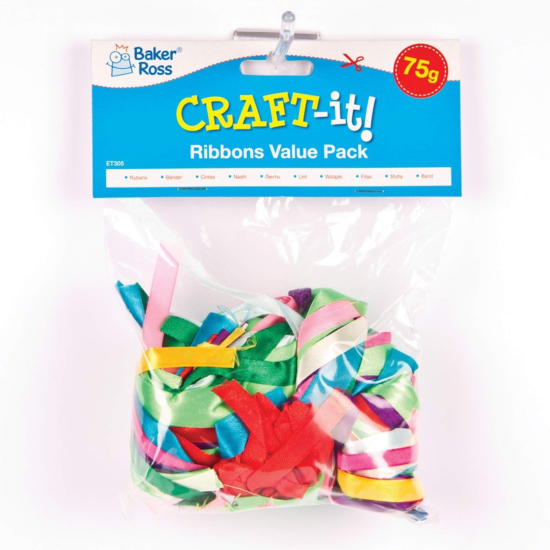 Baker Ross Ribbons, Assorted, 75g