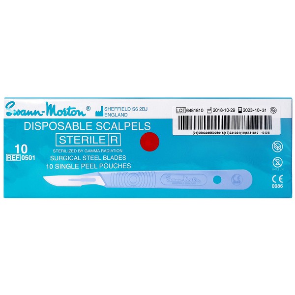 Swann-Morton #10 Sterile Disposable Scalpels with Blade [individually packed, box of 10]