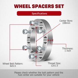 GDSMOTU 4pcs 1" Inch 6x5.5 to 6x5.5 Wheel Spacers Adapters 12x1.5 Studs for 6 Lug 1996-2016 4Runner Aircraft Aluminum 6061 T6