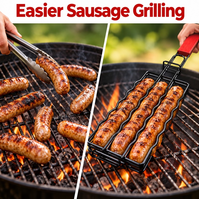 Hot Dog Grill Basket for BBQ Cooking – Easy-Flip Sausage