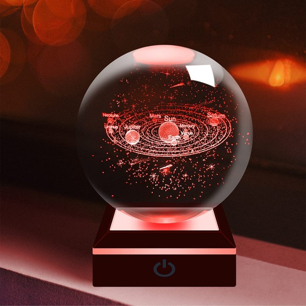 ALEENFOON 3D Solar System Crystal Ball with LED Colourful Night
