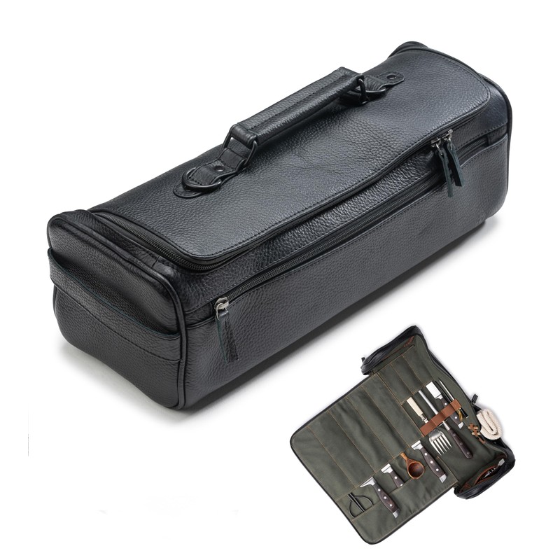 Angus Stoke premium leather knife bag-case, black XXL chef's roll