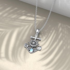 YFN Compass Anchor Necklace 925 Sterling Silver Moonstone Anchor Pendant Nautical Jewellery for Men Women