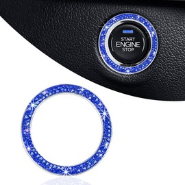 FSTURIOS Bling Crystal Double Rhinestone Car Engine Start Ring Decals, Sparkling Push to Start Button Decoration Ring, Shiny Key Ignition Knob Ring Sticker Engine Start Stop Decor (Dark Blue)