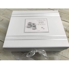 White Cotton Cards Gorgeous Baby Memories, Large Keepsake Box, Silver Booties