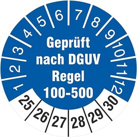 100 Test Labels 30 mm Tested According to DGUV Rule 100-500 Test Badges 2025-30