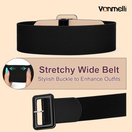 VONMELLI Stretchy Wide Women Belts Elastic Vinatge Black Belts for Women Fashion Ladies Waist Belt for Dress, XL