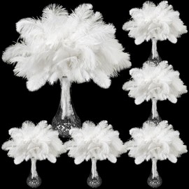 Retrowavy 200 Pieces Natural Ostrich Feathers Bulk Plumes Flower Arrangement and Home Decoration 6-8/8-10/10-12/12-14 Inch Feathers for Wedding Party Centerpieces Vases DIY Crafts Hats Decor(White)