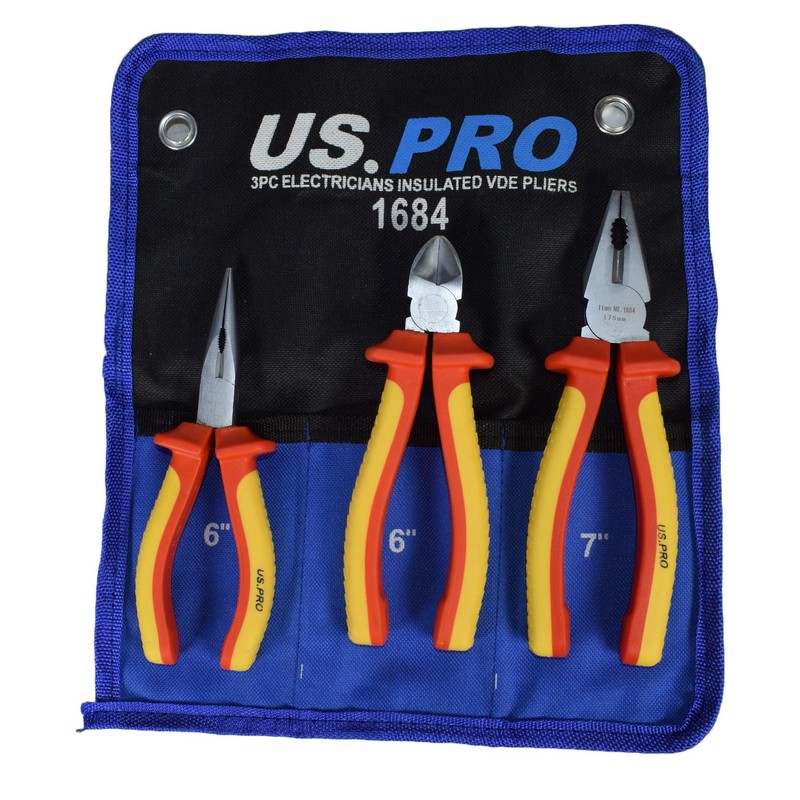 VDE Insulated Electrical Electricians Plier Set Cutters Combo Long Nose