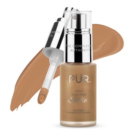 PÜR MINERALS 4-in-1 Love Your Selfie Longwear Foundation & Concealer, Full Coverage Liquid Foundation, Hydrating Formula, Cruelty Free