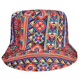 Generic Bucket Hat Reversible Fishing Cotton Summer Festival Sun Cap Tribal Hats 56-58cm (Funky Check)