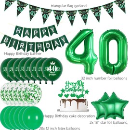 Luftballon 40. Geburtstag Dekoration Grün Tortendeko 40. Geburtstag Frauen Mann Geburtstagsdeko 40 Jahre Mann Frauen Grün Folienballon 40 Geburtstag männer Ballon 40 Geburtstags Frauen dekoration