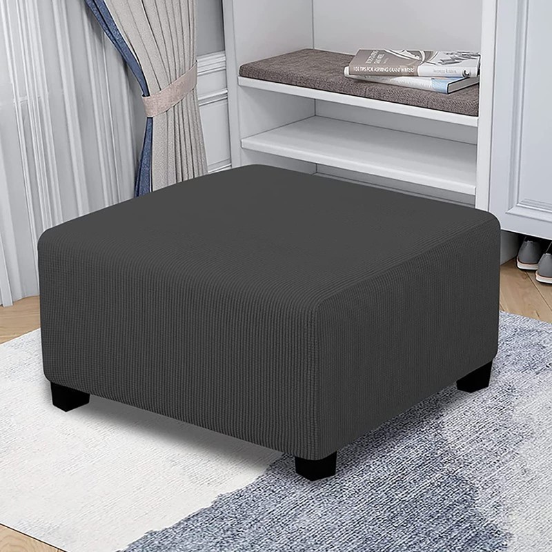 HJLRR Square Ottoman Cover, Stretchy Thick Soft Jacquard Fabric Footstool