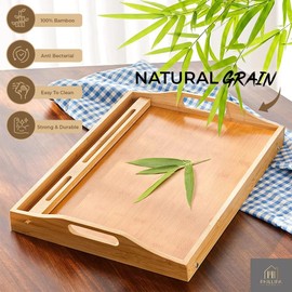 Phillipa Home Bed Tray Eating with 2 Coasters - Large Natural Bamboo Breakfast Bed Tray for Laptops 17.3 Inches, Ideal for Food and Drinks