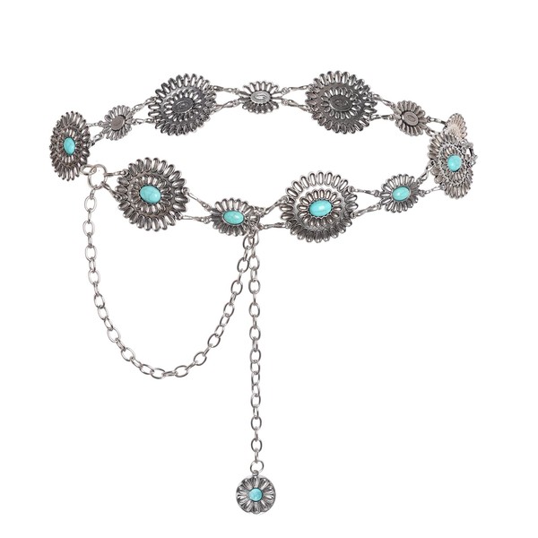Topbuti Women Turquoise Concho Waist Chain Belts Western Cowgirl Metal