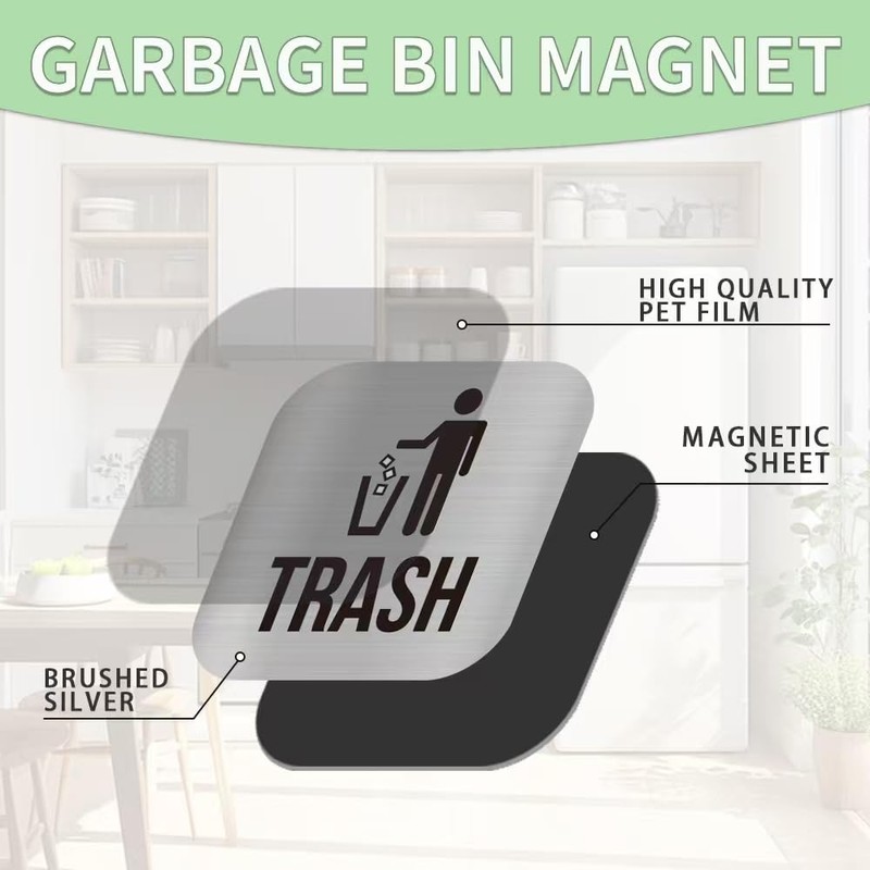 2 Pack Recycle and Trash Magnets,Brushed Silver Recycle Sticker for