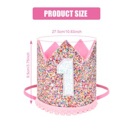 SAVOSWEET Baby Girls 1st Birthday Hat, Princess Girls First Birthday Crown, Adjustable 1st Birthday Hat Baby Crown for Baby Girls First Birthday Party（pink）