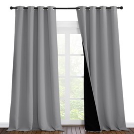 NICETOWN 100% Blackout Blinds, Laundry Room Decor Window Treatment Curtains for Large Patio Sliding Door, Thermal Insulated Silver Grey Curtains for Bedroom, Set of 2, 55 inches x 102 inches