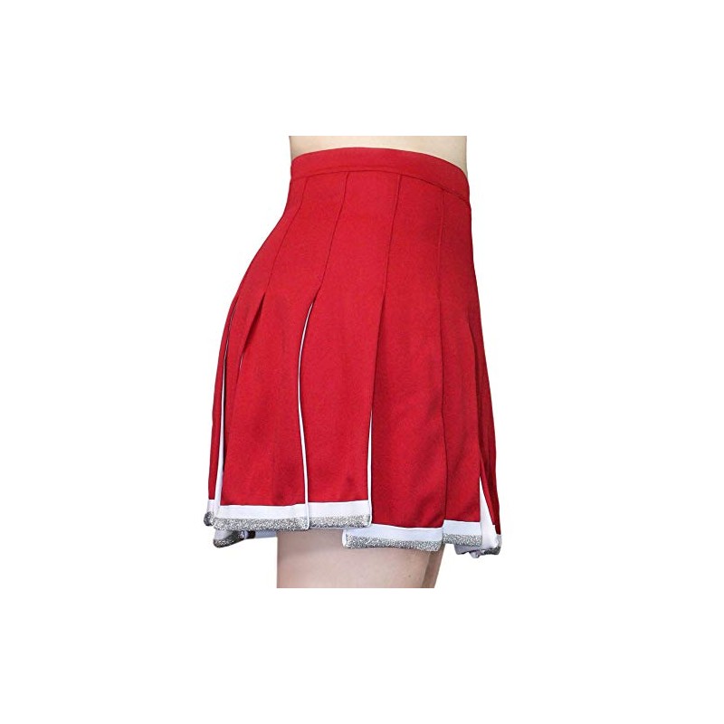 Danzcue Falda plisada de animadora para adulto, Escarlata/Blanco, L
