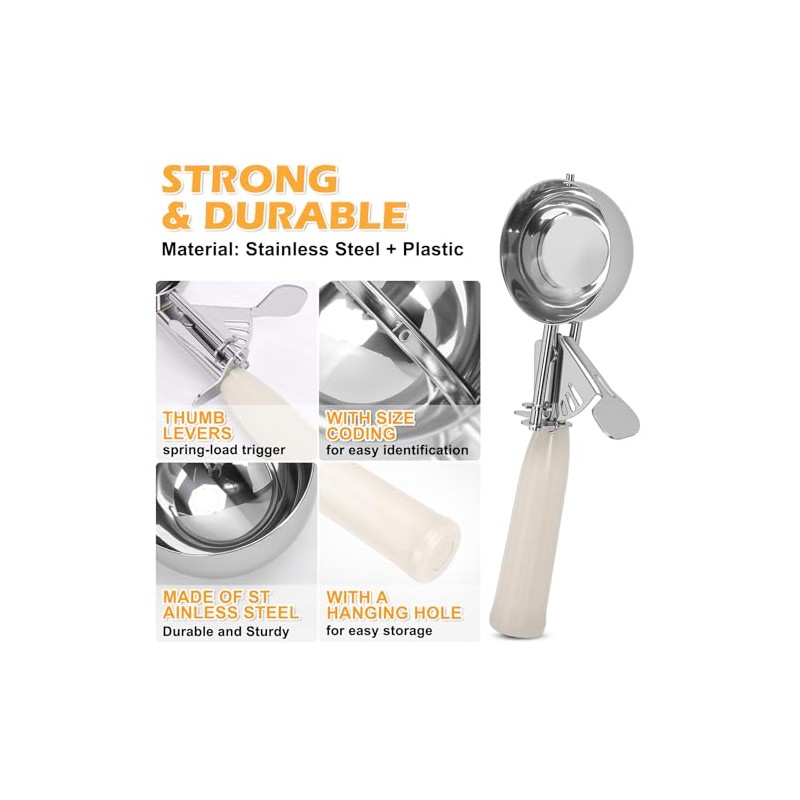 Cuchara Para Helado con Palanca, Acero Inoxidable 304, Mango Antideslizante