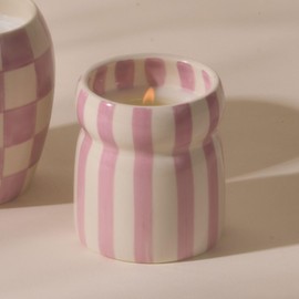 Paddywax Cabana Hand-Painted Scented Candle in Ceramic Reusable Food Safe Jar, Clean-Burn Soy Candle with Approx. 42 Hour Burn Time, Lavendar – Grecian Sand, 6.5 oz