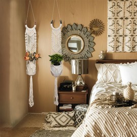 2 Pack Western Wall Decor, Horseshoe Decor, Macrame Hanging Plant Hanger, Decorative Handmade Boho Holders for Horse Lover, Black&Copper