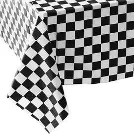 ANCLLO 2pcs Black And White Checkered Tablecloth Party Rectangular Tablecloth Plastic Tablecloth For Birthday Party Decoration Racing Party Picnic Wedding Decoration (137x274CM)