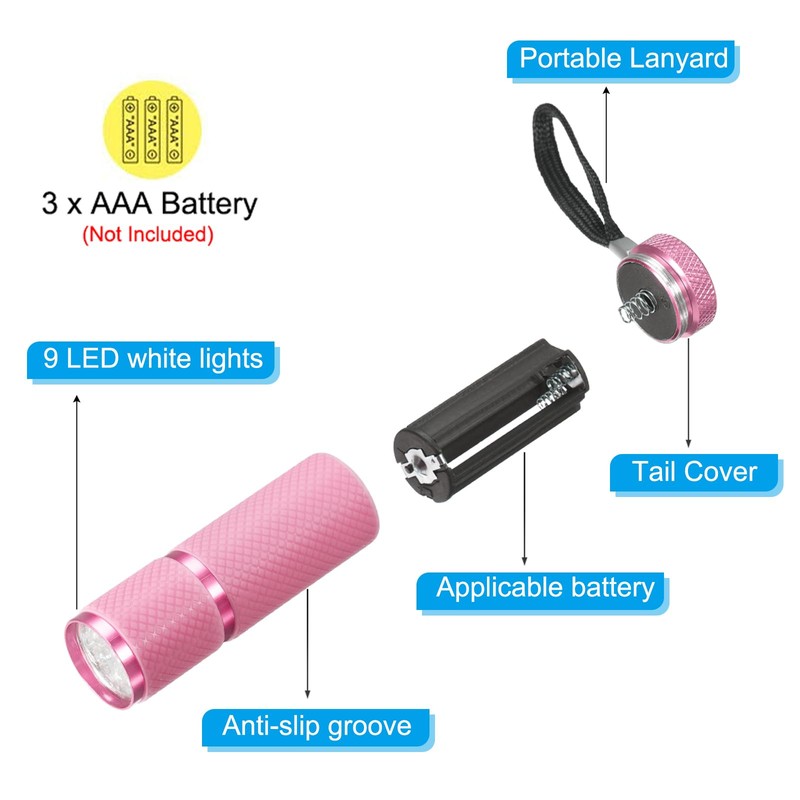 PATIKIL 9 LED Glow in Dark Flashlights, Mini Aluminum Flashlight
