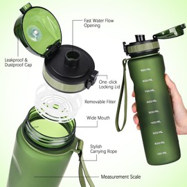 HASAGEI Water Bottle 1L Sports Water Bottle Leak-proof Drinking Bottle Dishwasher Safe BPA Free Sports Bottle with Capacity Scale for Bicycle, Outdoor, School, Gym