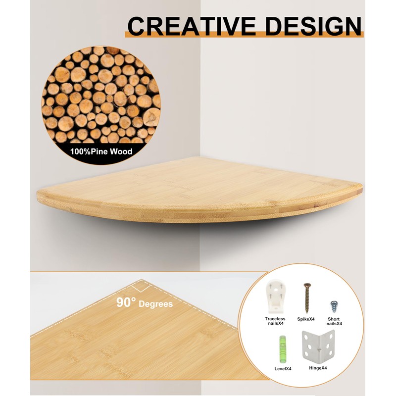 Gugxiom Corner Wall Shelf, Wooden Floating Corner Shelf, Wall Shelf,