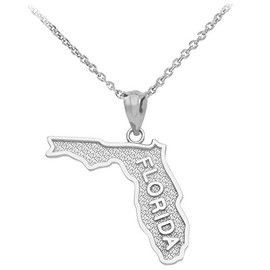 Sideways Crosses Florida US State Map Pendant Necklace in 925 Sterling Silver, 18"