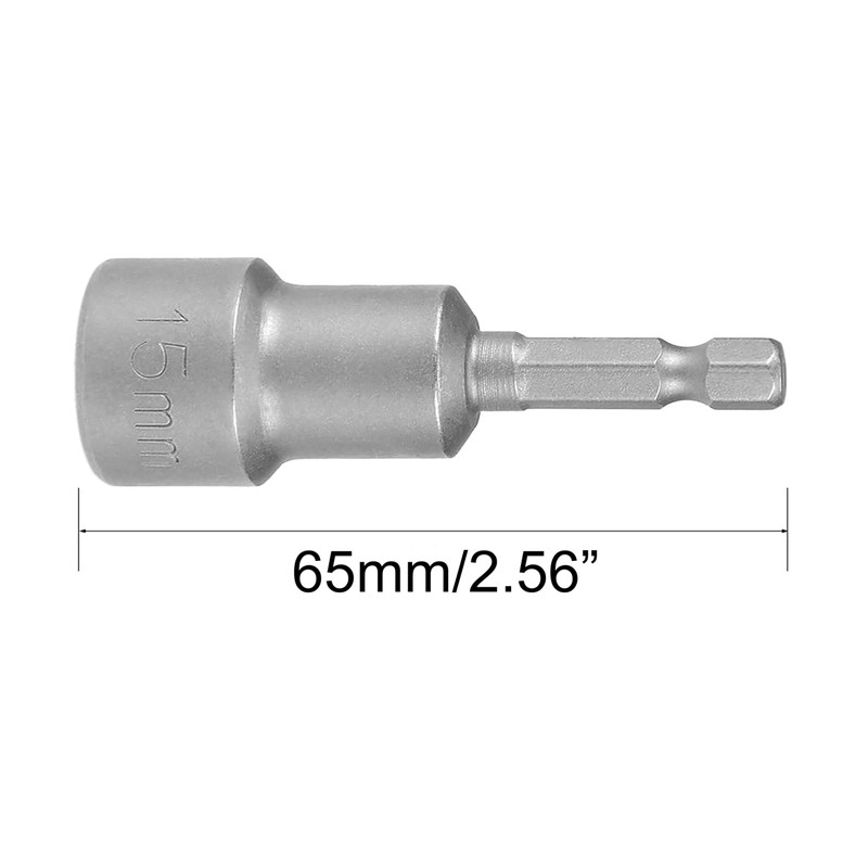 NACX 15mm Magnetic Nut Driver Bit Sets, 1/4" Hex Shank