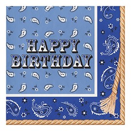 Creative Converting 16 Count Paper Lunch Napkins, Happy Birthday, Blue Bandana Cowboy