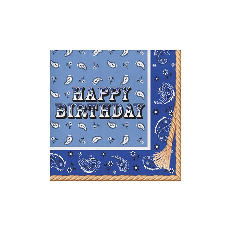 Creative Converting 16 Count Paper Lunch Napkins, Happy Birthday, Blue