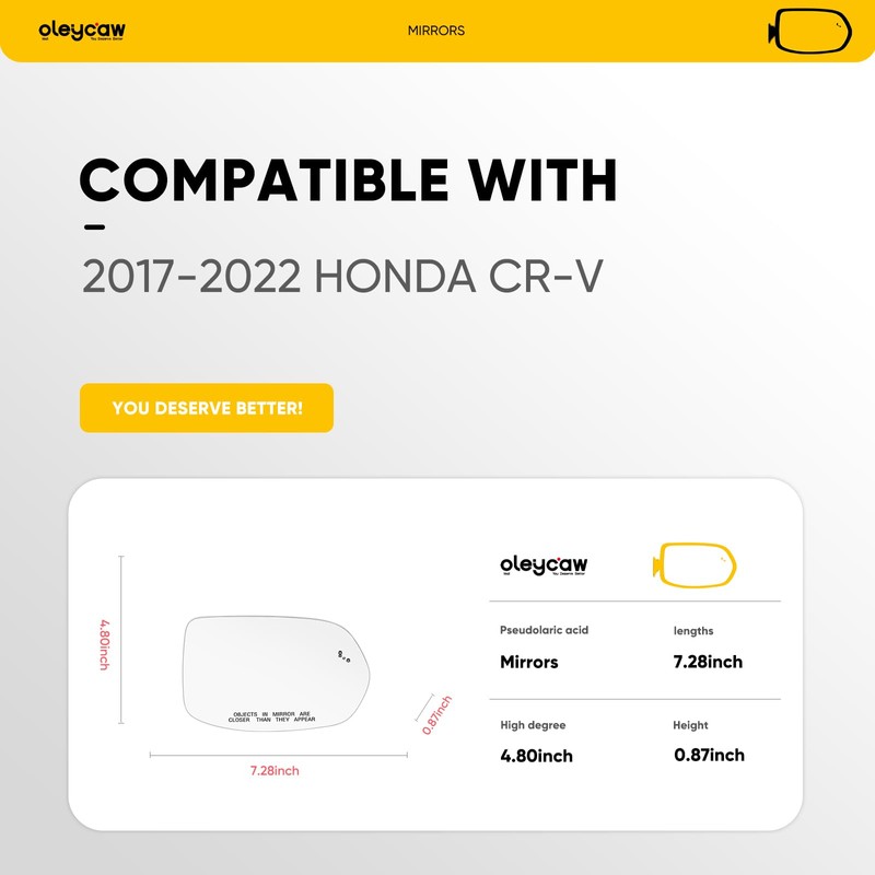 BSD Compatible with Honda CRV Passenger Side Mirror, 2017 2018