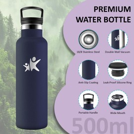 Grsta Thermos Flask, Water Bottle 500 ml, BPA-Free, Drinking Bottle with Straw, Cold for 24 Hours & 12 Hours Warm, Leak-Proof, Can Be Carried, Double Walled, for School, Travel