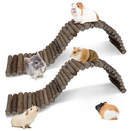 Hamiledyi 2PCS Natural Wood Hamster Climbing Ladder & Hideout Toy - Multi-Size Small Animal Cage Accessories for Syrian Hamsters, Mice, Gerbils, Sugar Gliders (21.7x3.5 Inch)