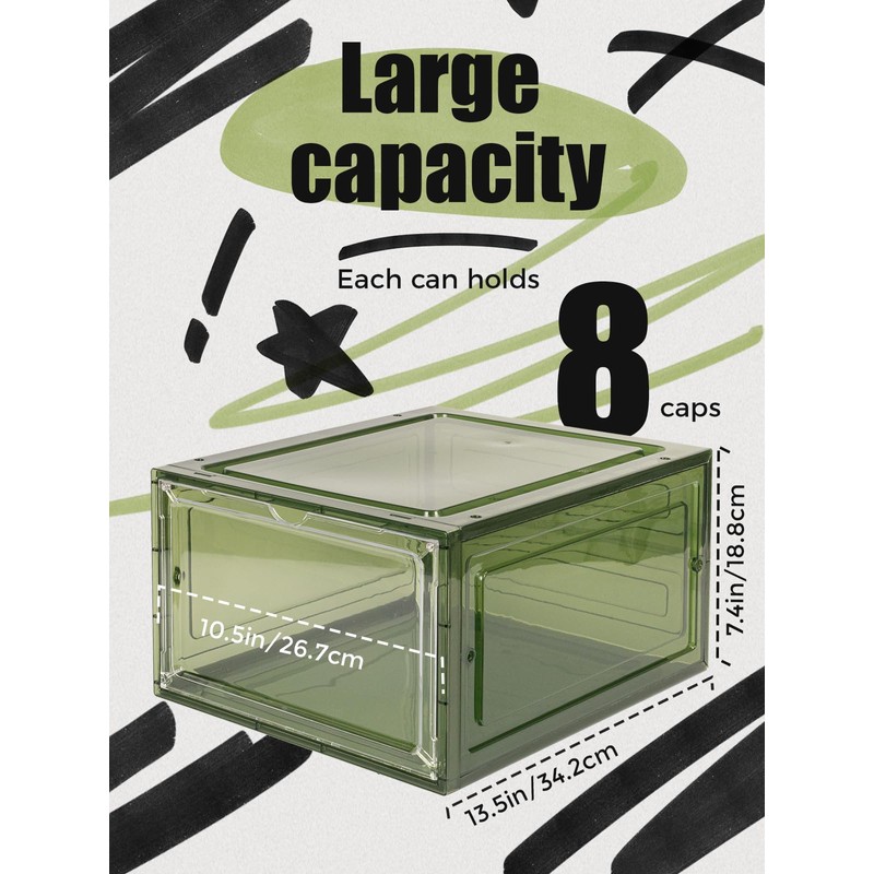 SCAVATA 6 Pack Hat Organizer Box, Stackable Clear Baseball Caps