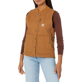 Carhartt Women's Rugged Flex Relaxed Fit Canvas Insulated Rib Collar Vest, Brown, Large