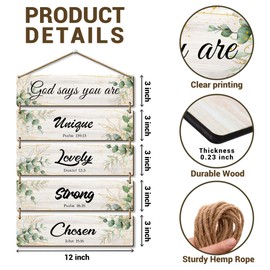 FUQWZ God Says You Are Wooden Wall Art Set - 5-Piece Inspirational Bible Verse Signs - Christian Affirmation Decor for Bedroom, Church, Prayer Room - Rustic Scripture Plaques. (061)