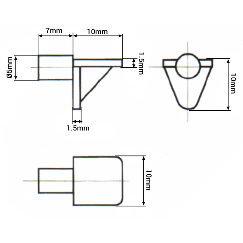 SKIR'CO (Pack of 200) Shelf Support Brackets 5mm Plastic Shelf