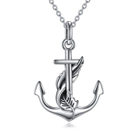 LUHE Anchor Necklace for Women Men Sterling Silver Anchor Feather Necklace Graduation Gifts Nautical Necklace Ocean Jewelry