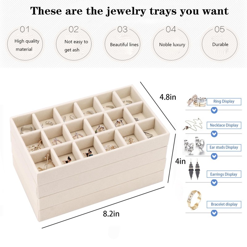 Jewelry Drawer Inserts for Drawers, Velvet Jewelry Storage Tray, Stackable